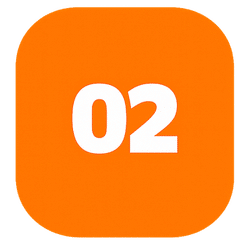 Step 2 badge: orange rounded square with white '02' centered.