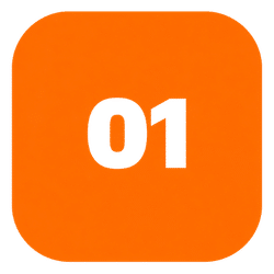 Orange rounded-square tile with the centered number 01 (step badge).
