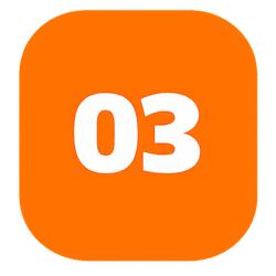 Step 3 badge in an orange rounded square with the white number 03
